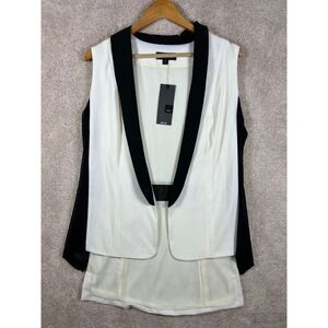 NWT Mossimo Ivory Black Sleeveless Vest with Attached Sleeve Sheer Panel XL Chic